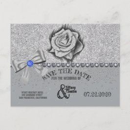 Glitter, Ros, Diamanter & Bow Save the Date-kort Meddelande Vykort