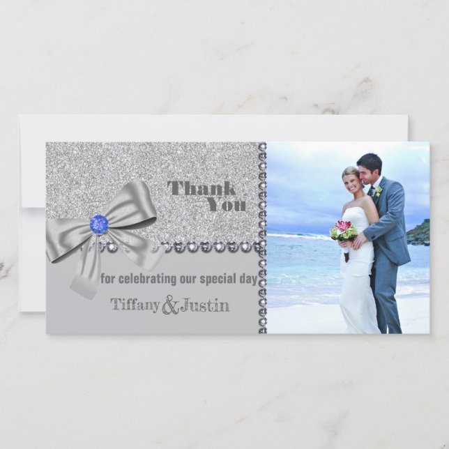 Glitter, Ros, Diamanter & Bow Tack Foto Kort (Framsida)