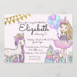 Glitter Rosa Birthday Blonde Girl Unicorn Inbjudningar