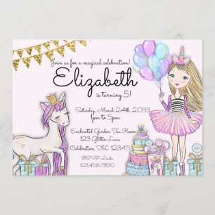 Glitter Rosa Birthday Blonde Girl Unicorn Inbjudningar