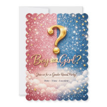 Glitter Rosa & Blå Könsbestämmande Inbjudan