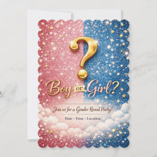 Glitter Rosa & Blå Könsbestämmande Inbjudan