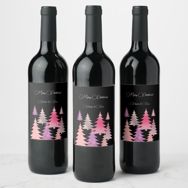 Glitter Rosa Black Food and Beverage Label Set Vinflaska Etikett (Flaskor)