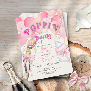 Glitter Rosa Blegon Poppin' Flaskor Baby Shower Inbjudningar