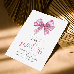 Glitter Rosa Bow Sweet 16 Födelsedagsfest Inbjudningar