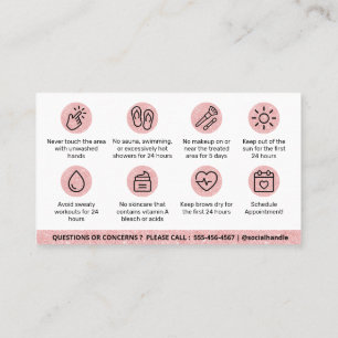 Glitter Rosa Brows Aftercare PMU Brow Instructions Visitkort
