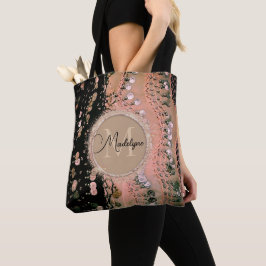 Glitter Rosa Coral och Black Scarf Personlig Tygkasse
