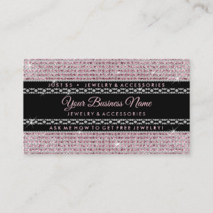Glitter Rosa Diamonds Namnteckning Girly Jewelry Visitkort