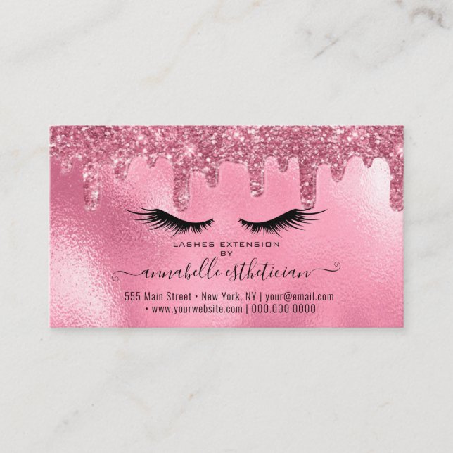 Glitter Rosa Eyelash Extension Möte Visitkort (Framsida)