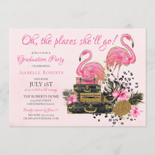 Glitter Rosa Flamingo Cheetah Studentfest Inbjudningar
