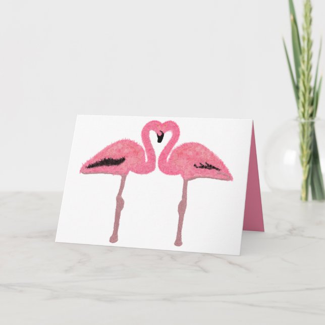 Glitter rosa flamingo-hjärta helgkort (Framsida)