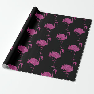 Glitter Rosa Flamingos Tilade Mönster på svart Presentpapper