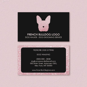 Glitter Rosa Fransk Bulldog Groomer Hund Walking Visitkort