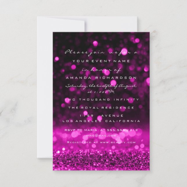 Glitter Rosa Fuchsia Bröllop Möhippa Sweet 16:e Inbjudningar (Framsida)