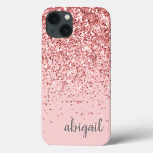 Glitter Rosa Girly Modern Monogram Namn