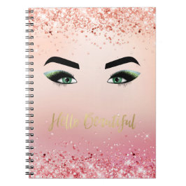 Glitter Rosa Grönt Ögon Öga Lash Hej Anteckningsbok