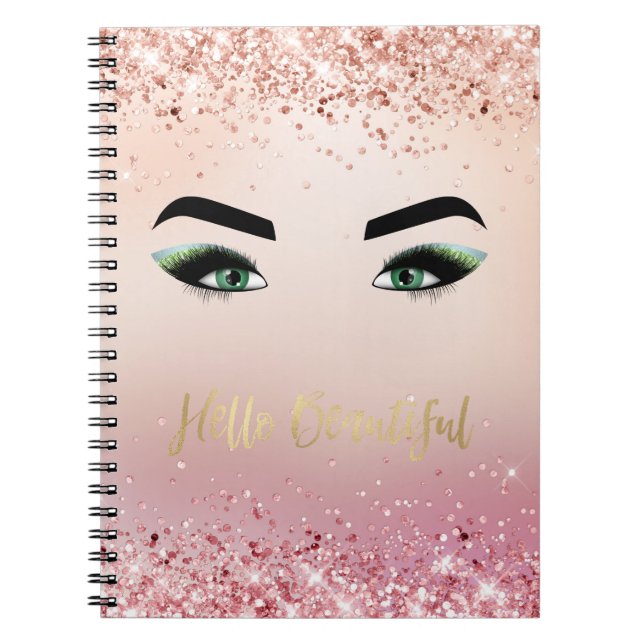 Glitter Rosa Grönt Ögon Öga Lash Hej Anteckningsbok (Framsidan)