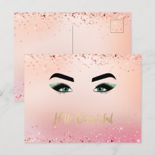 Glitter Rosa Grönt Ögon Öga Lash Hej Vykort