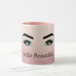 Glitter Rosa Grönt Ögon Öga Lash Mugg