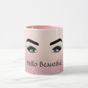 Glitter Rosa Grönt Ögon Öga Lash Mugg