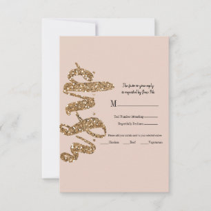 Glitter Rosa Guld Rodnad Glam Bröllop RSVP Svar