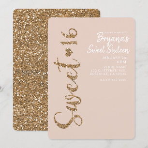 Glitter Rosa Guld Rodnad Sweet 16 Sexton Party Inbjudningar
