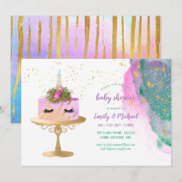 Glitter Rosa Guld Unicorn Cake BABY SHOWER Girl Inbjudningar