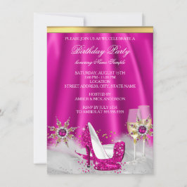 Glitter Rosa Högklackar Guld Champagne Party Inbjudningar