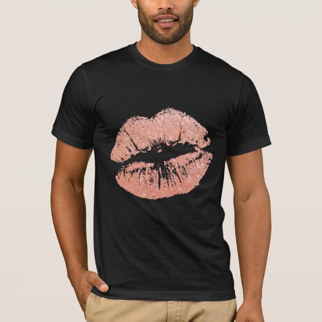 GLITTER Rosa Läppar Kiss T-shirts (Framsida)
