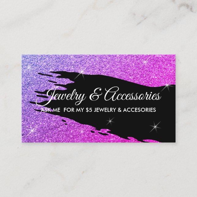 Glitter Rosa Lysande 5 dollar smycken Visitkort (Framsida)