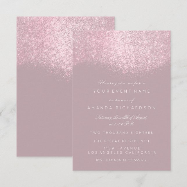 Glitter Rosa Mauve Grå Vit Pastell Forma Elegant Inbjudningar (Fram/baksida)