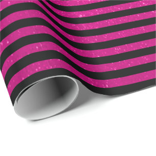 Glitter Rosa och svart Rand Presentpapper