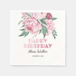 Glitter Rosa Peony Blommigt Greenery Birthday Pappersservett