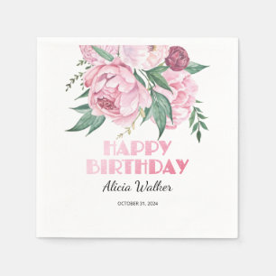 Glitter Rosa Peony Blommigt Greenery Birthday Pappersservett
