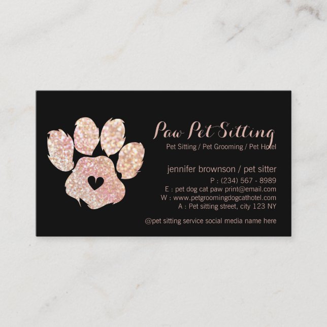 Glitter Rosa Pet Sitter Grooming Tass Visitkort (Framsida)