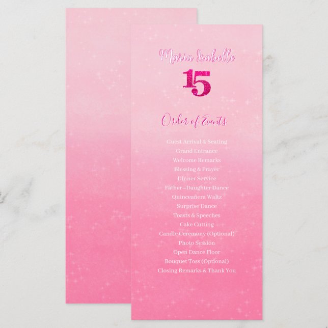 Glitter Rosa Quinceñera Aktivitetsordning (Fram/baksida)
