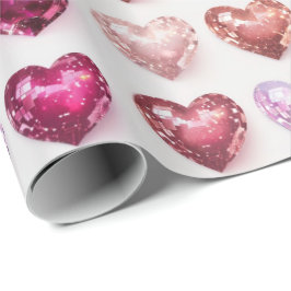 Glitter Rosa & Red Disco Hearts Gift Wrap Presentpapper