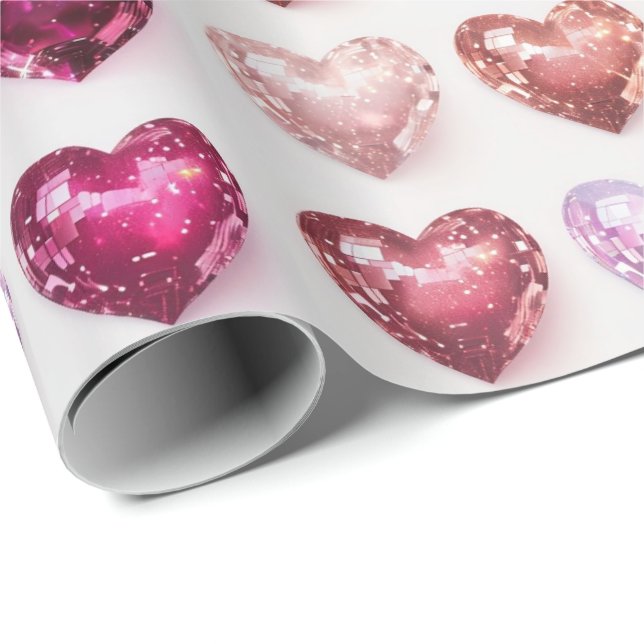 Glitter Rosa & Red Disco Hearts Gift Wrap Presentpapper (Rullad Hörn)