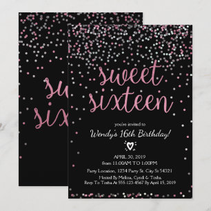 Glitter Rosa & Silver Sweet 16 födelsedagsinbjudan Inbjudningar