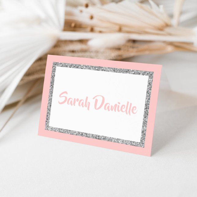 Glitter Rosa & Silver Tackkort Card (Skapare uppladdad)