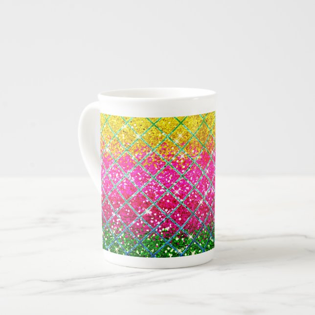 Glitter Rosa Snakeskin Benporslin Mugg (Framsida vänster)
