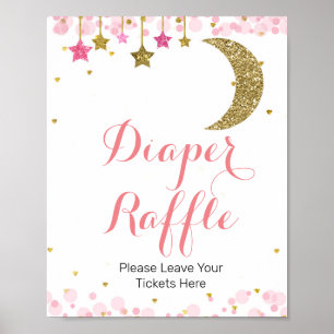 Glitter Rosa star Vattenfärgstryck Raffle-skylt Poster
