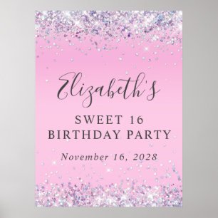 Glitter Rosa Sweet 16 Födelsedagsfest Poster
