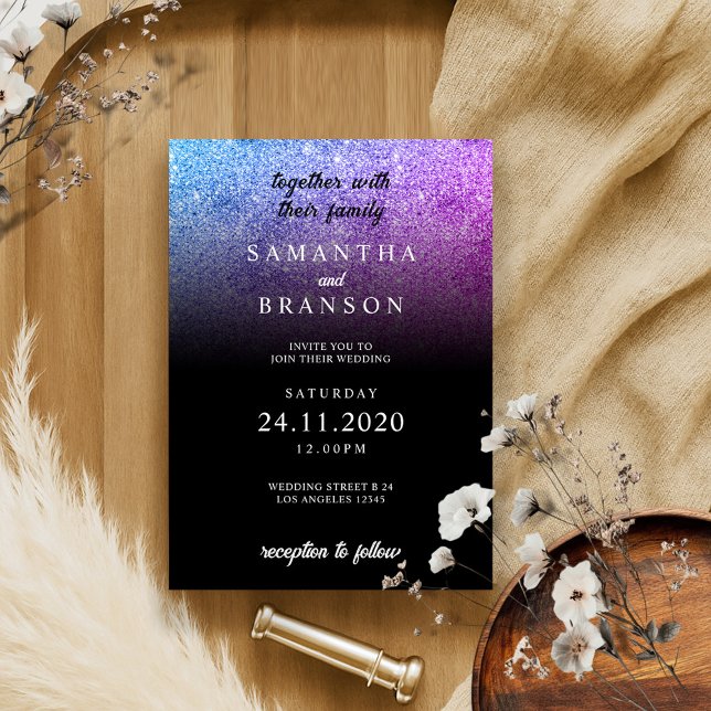 Glitter Rosa Teal Minimal Bröllop Inbjudningar (Skapare uppladdad)