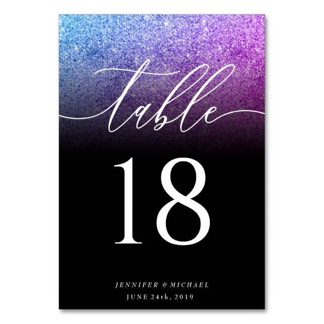 Glitter Rosa Teal Simple Seat Modern Namnteckning Bordsnummer (Framsidan)