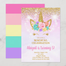 Glitter Rosa Unicorn Birthday bjudande Inbjudningar