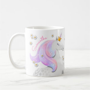 Glitter Rosa Unicorn Princess med Krona Daises Kaffemugg