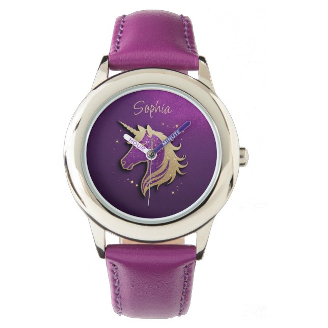 Glitter Rosa Unicorn Silhouette Personlig Armbandsur (Framsida)
