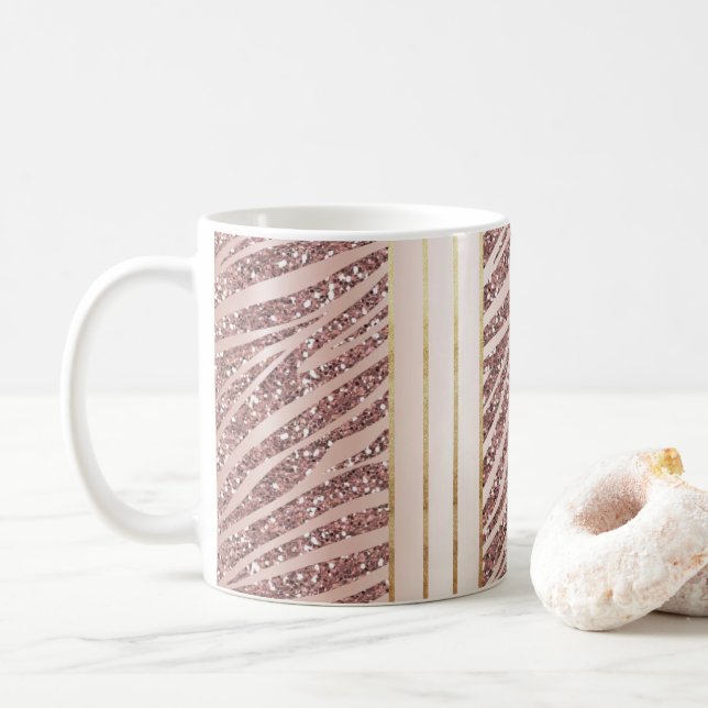 Glitter Rosa Zebra Animal Print Kaffemugg (Med munk)