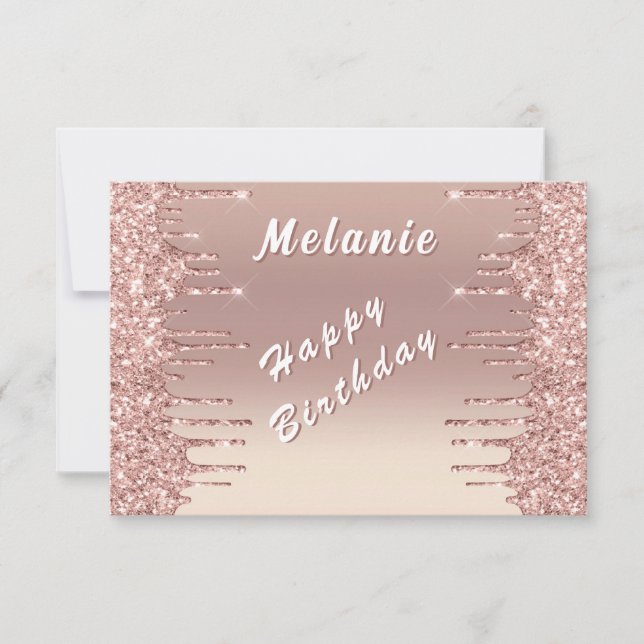 Glitter Rose Gold Birthday Card Personalized Name Kort (Framsida)